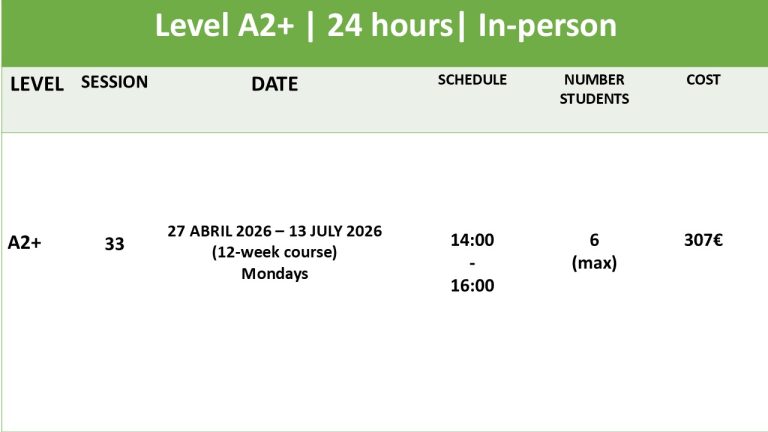 A2+ Portuguese course April 2026